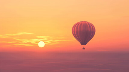  Hot Air Balloon Over Ocean Of Clouds During Orange Sunset