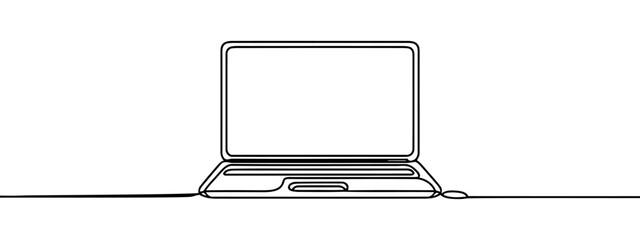 Wall Mural - Open laptop one continuous line drawing vector illustration