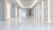 © Sana - An empty light room with a floor of white, polished porcelain and a series of recessed wall niches
