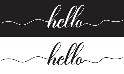 Sticker - One continuous line drawing typography line art of hello word writing isolated on white and black background. EPS 10