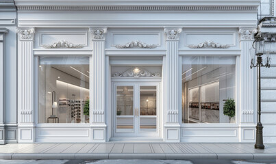 White modern boutique storefront with large display windows