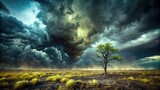 A conceptual image representing toxic nature with dark and ominous colors, ominous skies, and dead vegetation