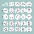 © realstockvector - Skin types and cosmetics icon set. The outline icons are well scalable and editable. Contrasting elements are good for different backgrounds. EPS10.