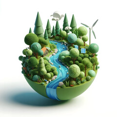 3D Illustration of Ecosystem Restoration with Natural Resources.