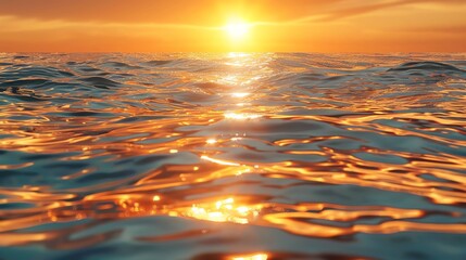 Sticker - Sunset over calm ocean waves with golden reflections