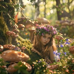 Poster - Whimsical fairy garden portrait, with magical fairy elements and enchanted garden settings, hyperrealistic 4K photo. 4K Video