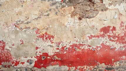 Wall Mural - Aged wall with traces of peeling red paint for texture