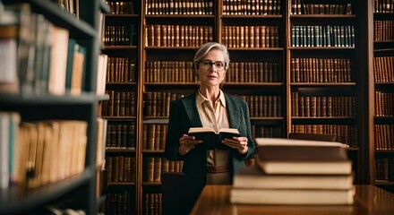 Wall Mural - Librarian woman in the library.