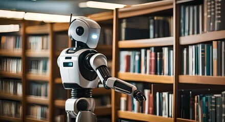 Poster - Modern robot in a library.