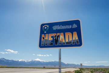 Stateline sign between Nevada & Utah on the highway 50 road. Garrison, Nevada, United States of America.