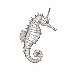 Wall Mural - Isolated small marine sea horses with curved tails and flippers. Monochromatic sketch icon of a sea horse.