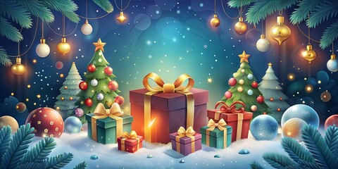 Wall Mural - christmas background with christmas tree and gifts