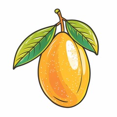 Wall Mural - Isolated sketch of a whole exotic mango fruit with green leaf. Contemporary tropical food, stone fruit in motion.