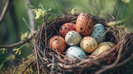 Eggs in the nest that are the color of quail