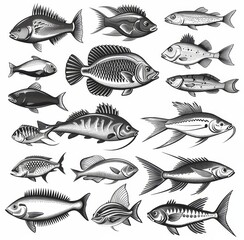 Wall Mural - Tuna, blue marlin, anglerfish, pufferfish, flounder, herring, moray eel, flying gurnard, perch and swordfish are just a few of the many sea and ocean fish I have drawn.