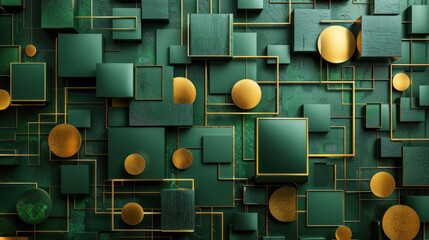 Wall Mural - Geometric Abstract Art with Green and Gold