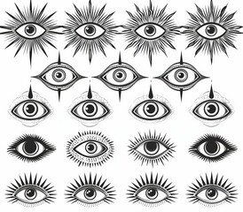 A Mason tattoo, Providence Illuminati eyes. Esoteric occult symbols. Mystic or esoteric witch eye, luck charms, a symbol of witchcraft, magic providence, fortune modern signs.