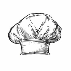 Typical modern baker or cook hat, kitchener hat isolated hand drawn sketch.