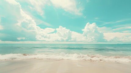 
Beautiful tropical beach with blue sky and white clouds abstract texture background. Copy space of summer vacation and holiday business travel concept. Vintage tone filter effect color