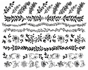 Wall Mural - Floral ornament motif dividers, Victorian flower borders or corner frames, swirl scroll dividers with flower and leaf filigree swashes.