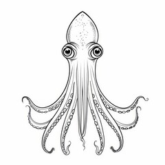 Squid character cut out illustration isolated on a white background. Modern hooked-squid, aquatic animal with 8 arms and elongated body. Description: A marine underwater character representing