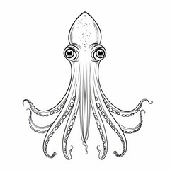 Wall Mural - Squid character cut out illustration isolated on a white background. Modern hooked-squid, aquatic animal with 8 arms and elongated body. Description: A marine underwater character representing