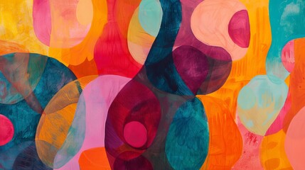 Wall Mural - Abstract painting background showing colorful shapes overlapping in a chaotic pattern