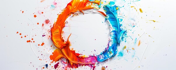 Wall Mural - Colorful paint stroke forming a circle on white background