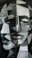 Wall Mural - Abstract painting depicting two faces using geometric shapes