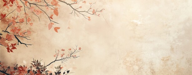 Wall Mural - Vintage floral frame with brown leaves and pink blossoms.