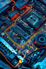 Fototapete - Car electronics repair service background Generative Ai 