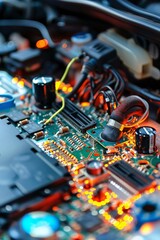 Fototapete - Car electronics repair service background Generative Ai 