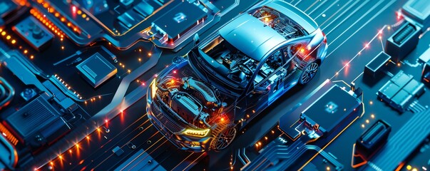 Fototapete - Car electronics repair service background Generative Ai 