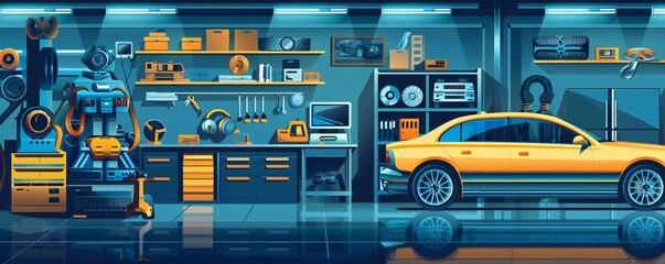 Fototapete - Car electronics repair service background Generative Ai 