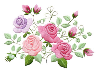 Canvas Print - PNG Cute little roses pattern embroidery flower.