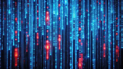 Blue matrix code structure with red dangerous code lines, waves, blue, matrix, code, structure, red, dangerous, lines
