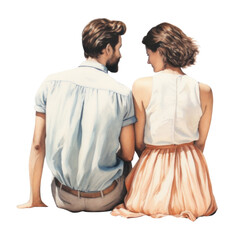 Sticker - PNG Couple sitting beach adult back.