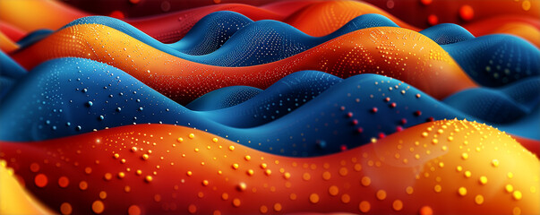 Wall Mural - A colorful, abstract image of a wave with a blue and orange background. The image is full of dots and he is a digital art piece