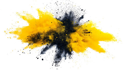 Wall Mural - bright black and yellow paint color powder festival explosion burst isolated white background.