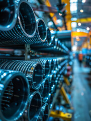 Wall Mural - Rows of metal pipes in a factory setting