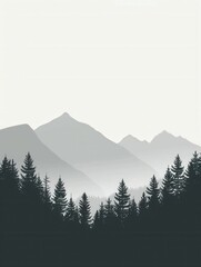 Aufkleber - A serene mountain landscape bathed in the soft light of dawn. Silhouetted pine trees stand tall against a sky awash in pastel hues. Generative AI