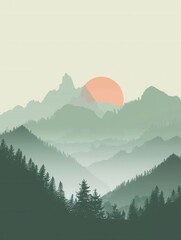 Aufkleber - A peaceful mountain landscape at dawn, with the first rays of the sun illuminating the peaks. The sky features soft pastel hues, creating a tranquil and inspiring scene. Generative AI