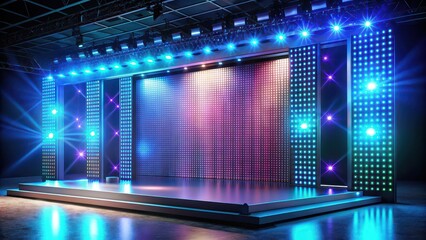 Poster - Led panels stage with holographic displays mock-up , technology, futuristic, stage, concert, lighting, performance