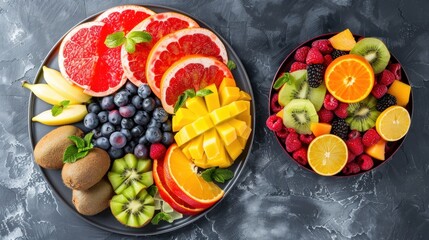 Wall Mural - Colorful Fruit Platters with copy space 