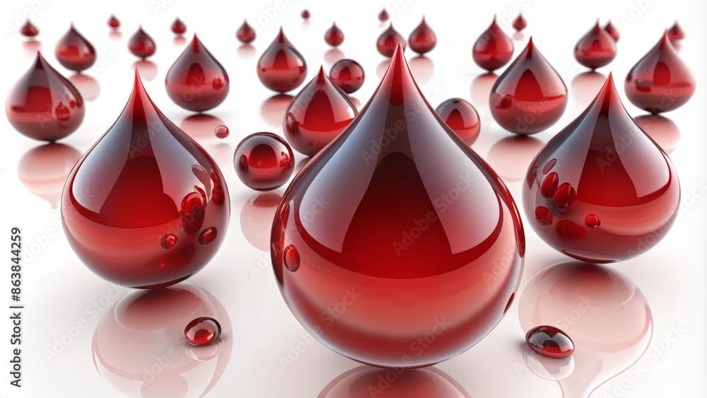 Isolated blood droplets on a pristine white background, each one ...