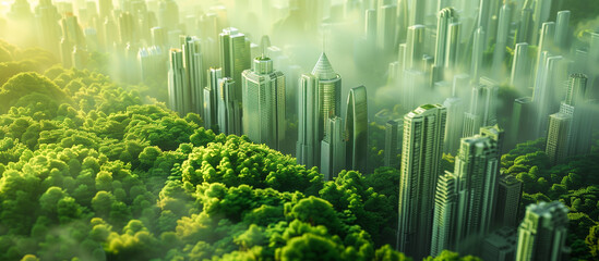 Canvas Print - concept sustainable green cityscapse in mountains background