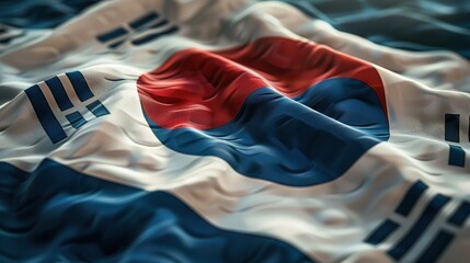Closeup of the South Korean Flag, with Texture and Waves