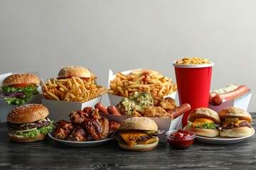 Wall Mural - Fast Food Feast: A Table Full of Deliciousness