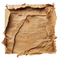 Wrinkled, torn piece of brown cardboard isolated on white background, ideal for background textures and recycling concepts.