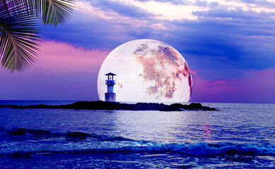 super full moon on tropical beach in south of thailand, peaceful beach at night